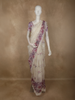 Soft Ivory Cream Floral Thread Embroidered Design Organza Saree with Floral Border