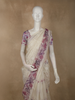 Soft Ivory Cream Floral Thread Embroidered Design Organza Saree with Floral Border