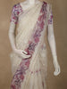 Soft Ivory Cream Floral Thread Embroidered Design Organza Saree with Floral Border