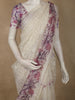 Soft Ivory Cream Floral Thread Embroidered Design Organza Saree with Floral Border