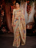 Soft Ivory Cream Floral Vine Printed Design Pure Organza Saree with Sequins Zari Border