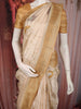 Soft Ivory Cream Floral Zari Woven Design Semi Banarasi Saree with Floral Zari Border