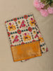Soft Ivory Cream Geometric Ikat-Inspired Design Mixed Cotton Saree with Ornamental Zari Woven Border