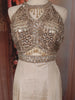 Soft Ivory Cream Heavy Sequins and Beads Embroidered Georgette Indo Western Gown with Matching Dupatta