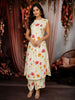 Soft Ivory Cream Lotus Floral Printed Design Cotton Straight Cut Salwar Suit