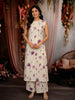 Soft Ivory Cream Lotus Floral Printed Design Cotton Straight Cut Salwar Suit