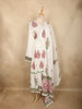 Soft Ivory Floral Printed Design Cotton Anarkali Salwar Suit with Dupatta