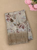 Soft Ivory Floral Printed Design Linen Cotton Casual Wear Saree with Contrast Zari Border