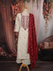 Soft Ivory Floral Thread Embroidered Design Cotton Straight Cut Salwar Suit with Contrast Dupatta