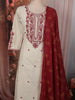 Soft Ivory Floral Thread Embroidered Design Cotton Straight Cut Salwar Suit with Contrast Dupatta