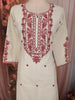 Soft Ivory Floral Thread Embroidered Design Cotton Straight Cut Salwar Suit with Contrast Dupatta