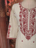Soft Ivory Floral Thread Embroidered Design Cotton Straight Cut Salwar Suit with Contrast Dupatta