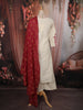 Soft Ivory Floral Thread Embroidered Design Cotton Straight Cut Salwar Suit with Contrast Dupatta