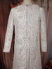 Soft Ivory Floral Thread Embroidered and Stone Embellished Design Silk Sherwani Suit