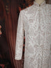 Soft Ivory Floral Thread Embroidered and Stone Embellished Design Silk Sherwani Suit