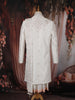 Soft Ivory Floral Thread Embroidered and Stone Embellished Design Silk Sherwani Suit