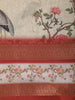 Soft Ivory Floral Vine Printed Design Chiffon Saree with Contrast Zari Border