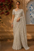 Soft Ivory Floral Vine Sequins Embroidered Design Net Party Wear Saree with Designer Border