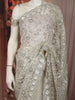 Soft Ivory Floral Vine Sequins Embroidered Design Net Party Wear Saree with Designer Border