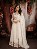 Soft Ivory Floral Vine Sequins and Zari Embroidered Design Georgette Long Anarkali Gown with Matching Dupatta