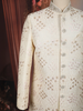 Soft Ivory Floral Vine Thread Embroidered Design Jacquard Indo Western Men's Sherwani Suit