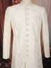 Soft Ivory Floral Vine Thread Embroidered Design Jacquard Sherwani Suit