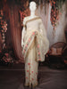 Soft Ivory Floral Vine Thread Embroidered Design Pure Tussar Saree with Floral Thread Work Border