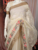 Soft Ivory Floral Vine Thread Embroidered Design Pure Tussar Saree with Floral Thread Work Border