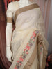 Soft Ivory Floral Vine Thread Embroidered Design Pure Tussar Saree with Floral Thread Work Border
