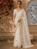 Soft Ivory Floral Vine Thread Embroidered Design Pure Tussar Saree with Floral Thread Work Border