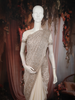 Soft Ivory Floral Vine Zari Embroidered Design Georgette Fancy Saree with Scalloped Border