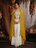 Soft Ivory Floral Zari Embroidered Design Georgette Palazzo Suit with Contrast Designer Over Coat