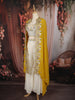 Soft Ivory Floral Zari Embroidered Design Georgette Palazzo Suit with Contrast Designer Over Coat
