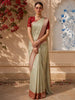 Soft Ivory Floral Zari  Embroidered Design Pure Tussar Party Wear Saree with Contrast Woven Border