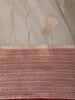Soft Ivory Floral Zari  Embroidered Design Pure Tussar Party Wear Saree with Contrast Woven Border