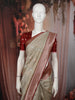 Soft Ivory Floral Zari  Embroidered Design Pure Tussar Party Wear Saree with Contrast Woven Border