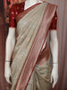 Soft Ivory Floral Zari  Embroidered Design Pure Tussar Party Wear Saree with Contrast Woven Border