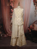 Soft Ivory Floral Zari Embroidered Design Tissue Kids Palazzo Suit with Dupatta