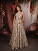 Soft Ivory Floral and Leafy Botanical Printed Design Chiffon Lehenga