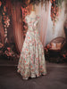 Soft Ivory Floral and Leafy Botanical Printed Design Chiffon Lehenga