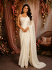 Soft Ivory Heavy Beads Embroidered Design Chiffon Ready To Wear Saree with Corset Style Fitted Bodice