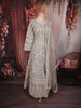 Soft Ivory Pearl White Floral Thread Embroidered Design Net Bridesmaid Gown with Dupatta