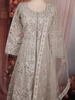 Soft Ivory Pearl White Floral Thread Embroidered Design Net Bridesmaid Gown with Dupatta