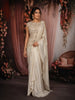 Soft Ivory Sequins and Beads Embroidered Design Holographic Ready to Wear Draped Saree with Stitched Designer Blouse