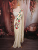 Soft Ivory Solid Design Satin Ready to Wear Draped Saree with Designer Blouse