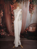 Soft Ivory Solid Design Satin Ready to Wear Draped Saree with Designer Blouse