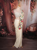 Soft Ivory Solid Design Satin Ready to Wear Draped Saree with Designer Blouse