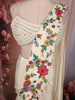 Soft Ivory Solid Design Satin Ready to Wear Draped Saree with Designer Blouse
