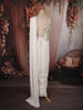 Soft Ivory Solid Design Satin Ready to Wear Draped Saree with Designer Blouse
