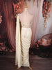 Soft Ivory Solid Design Satin Ready to Wear Draped Saree with Designer Blouse